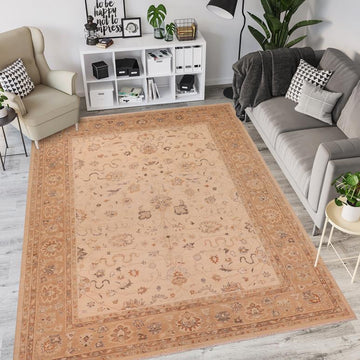handmade Traditional Kafkaz Chobi Ziegler Beige Tan Hand Knotted RECTANGLE 100% WOOL area rug 9 x 12